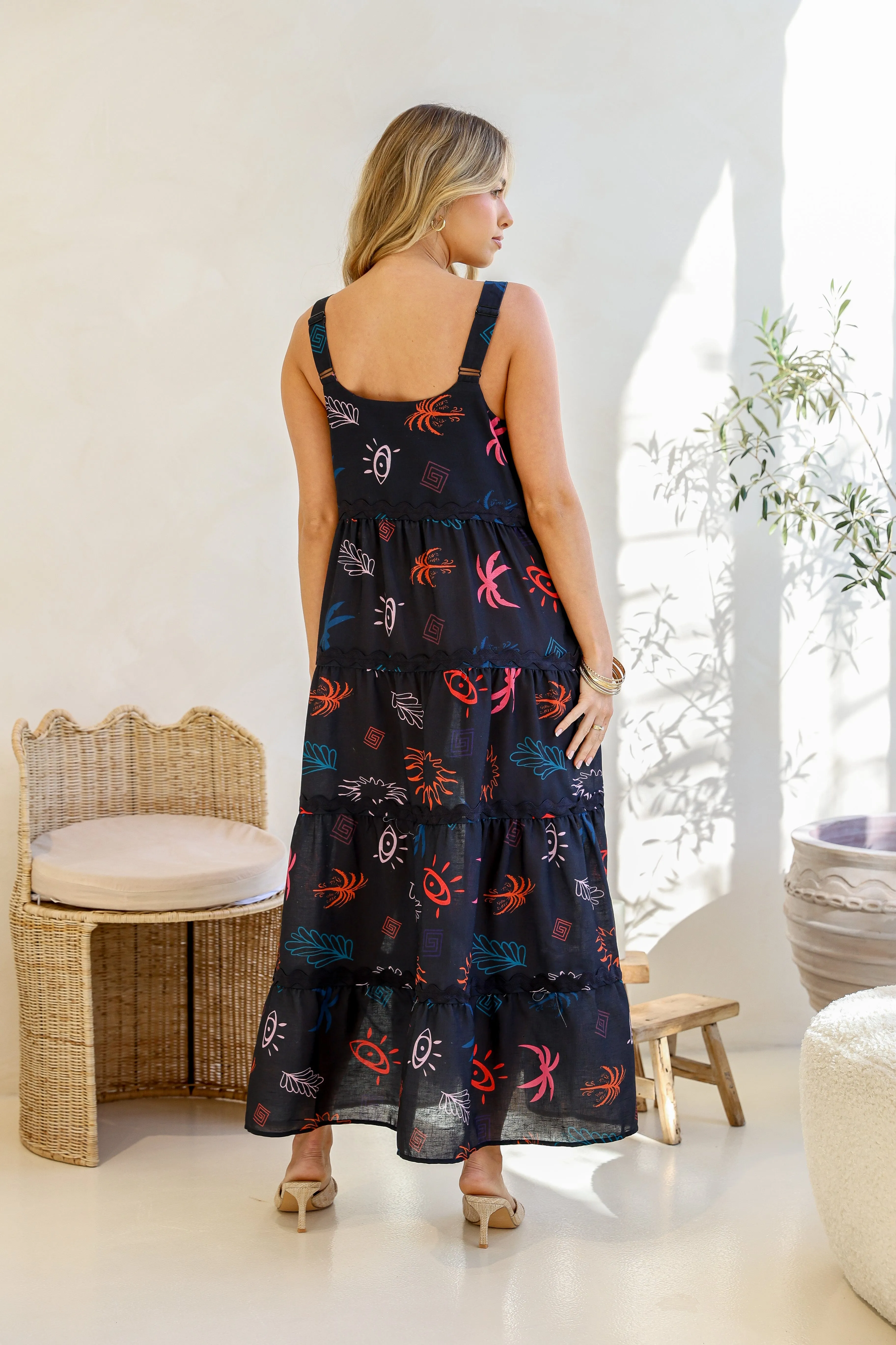Hailee Ric Rac Sun Dress - Dark Navy