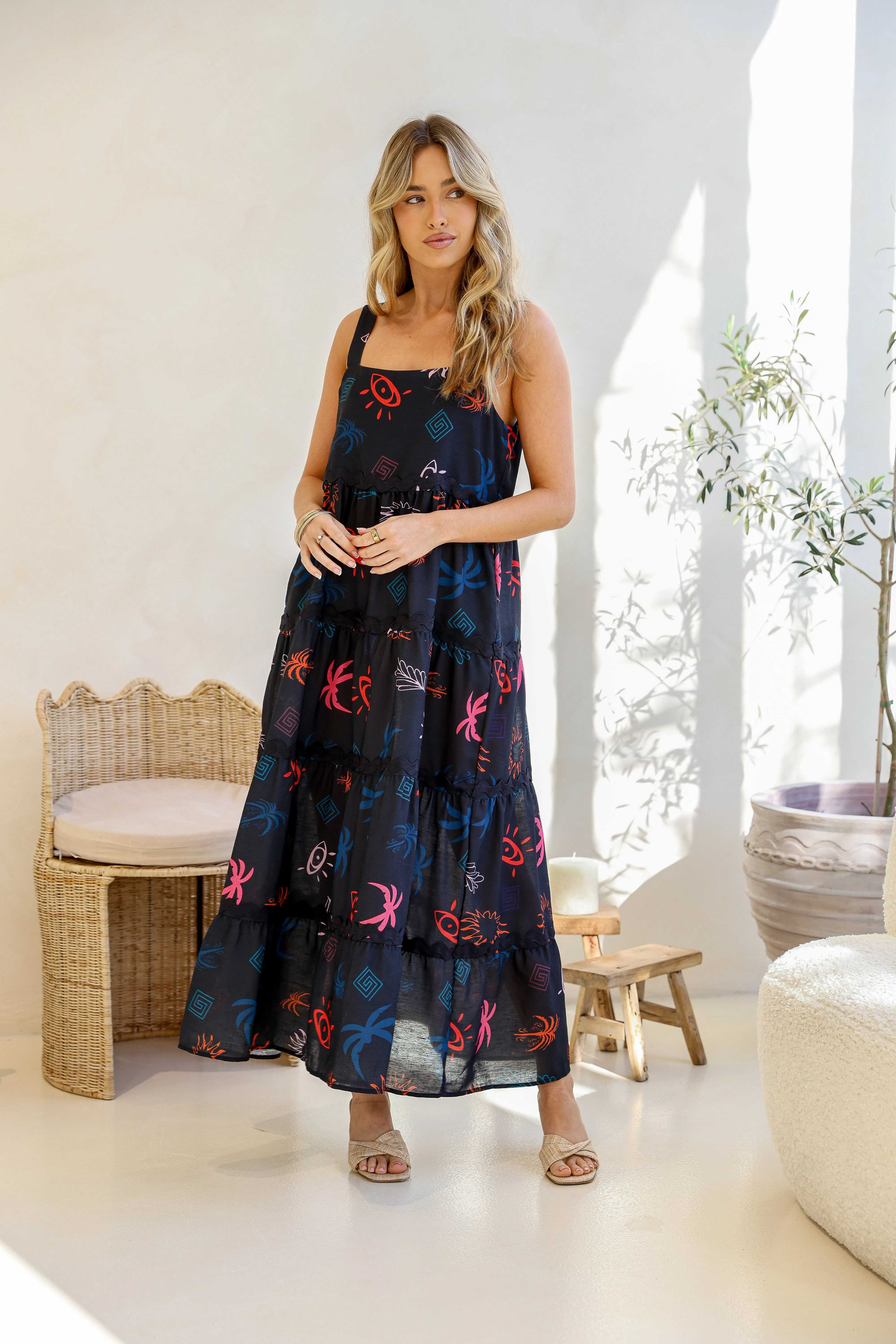 Hailee Ric Rac Sun Dress - Dark Navy