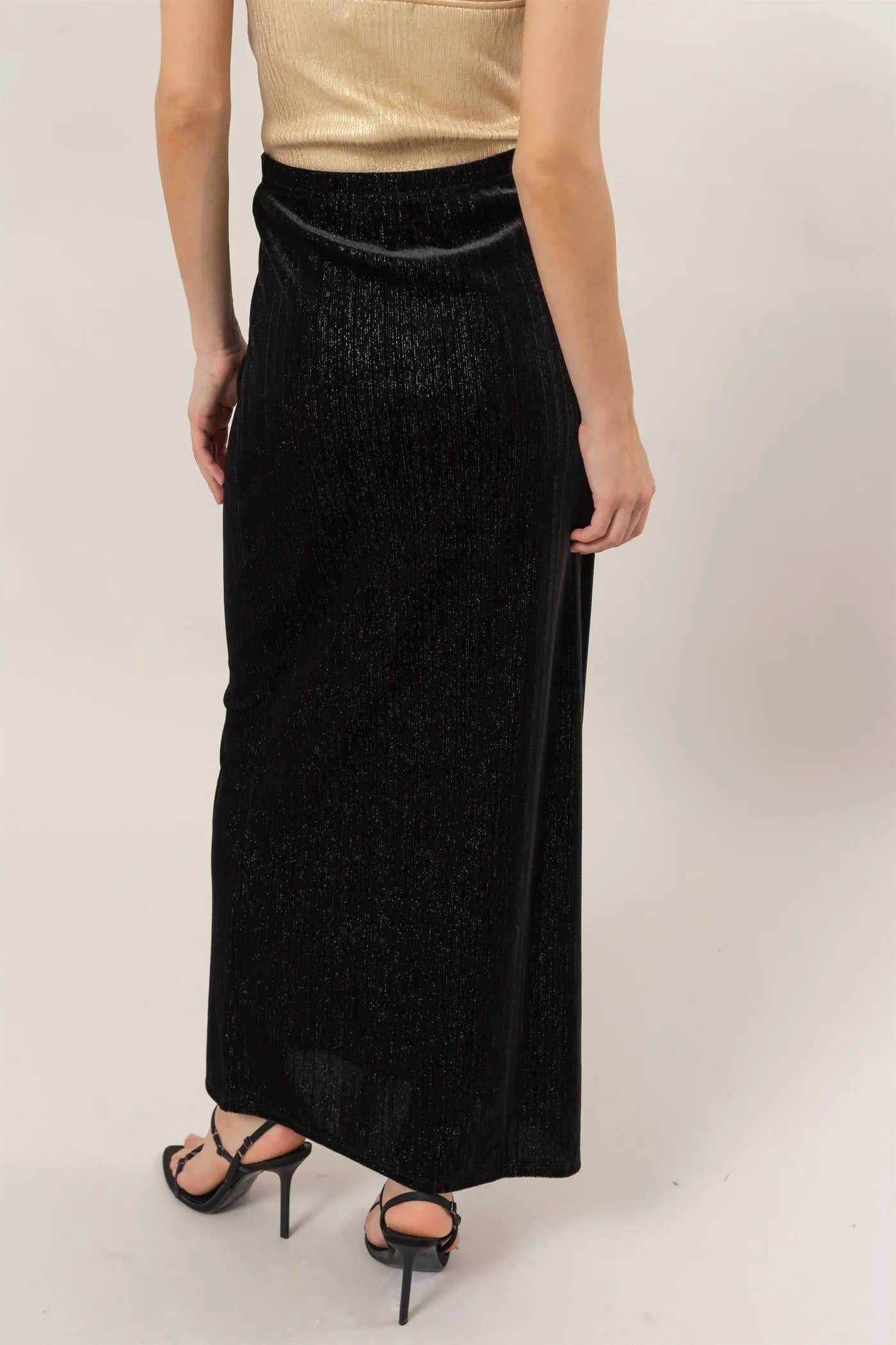 HF24F838-Lurex Velour High-Waist Midi Skirt
