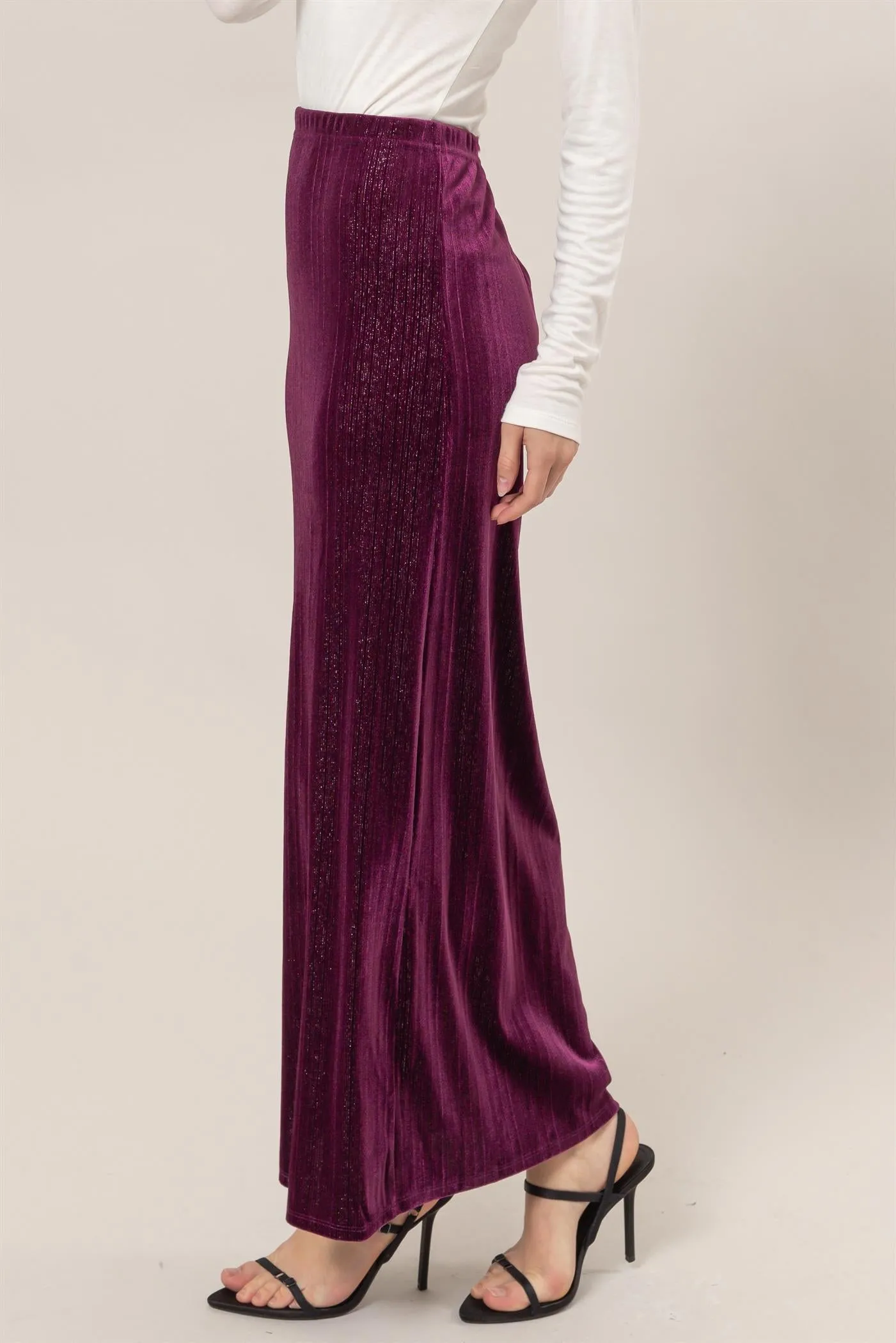 HF24F838-Lurex Velour High-Waist Midi Skirt