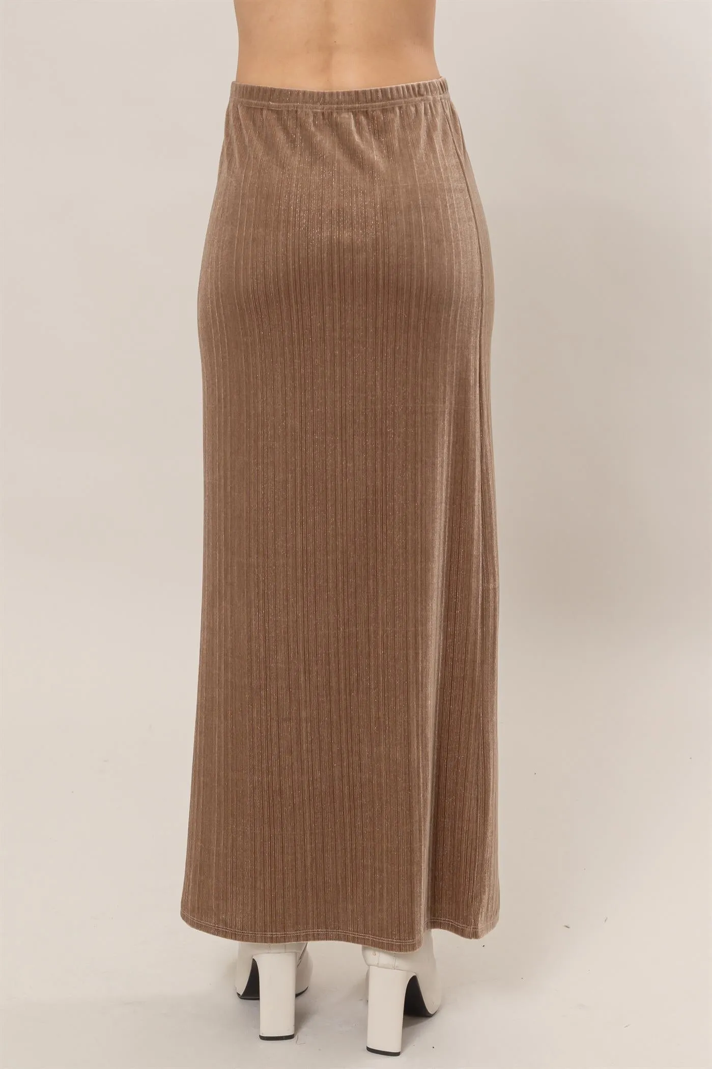 HF24F838-Lurex Velour High-Waist Midi Skirt