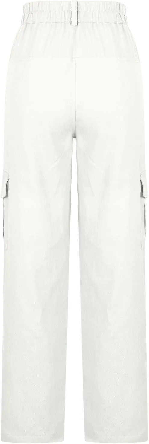 High Waist Stretch Cargo Pants for Women Baggy Multiple Pockets Relaxed Fit Trousers Straight Wide Leg Y2K Streetwear