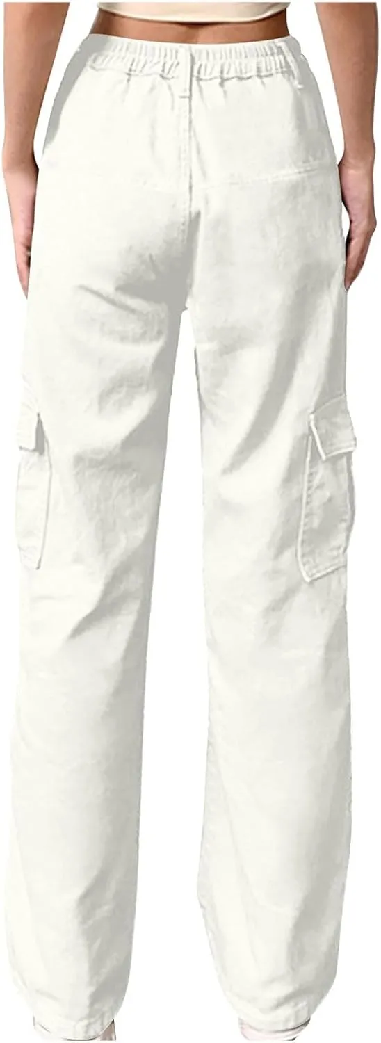 High Waist Stretch Cargo Pants for Women Baggy Multiple Pockets Relaxed Fit Trousers Straight Wide Leg Y2K Streetwear
