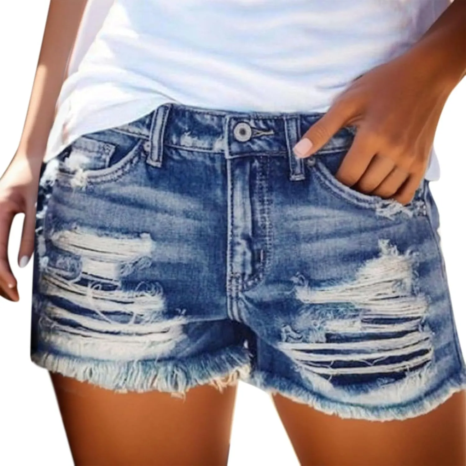 Jeans Shorts for Women High Waisted Seamless Soft Tights Elastic Button Casual Frayed Raw Hem Denim Shorts