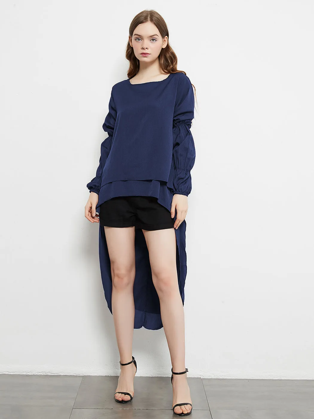 Lantern Long Sleeve Tops High-Low Hem Tunic Round Neck Asymmetrical Irregular Hem Casual Blouse Shirt Dress