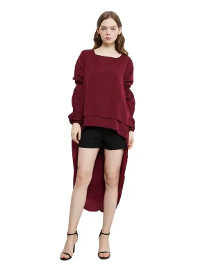 Lantern Long Sleeve Tops High-Low Hem Tunic Round Neck Asymmetrical Irregular Hem Casual Blouse Shirt Dress