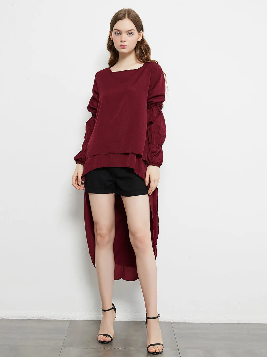 Lantern Long Sleeve Tops High-Low Hem Tunic Round Neck Asymmetrical Irregular Hem Casual Blouse Shirt Dress