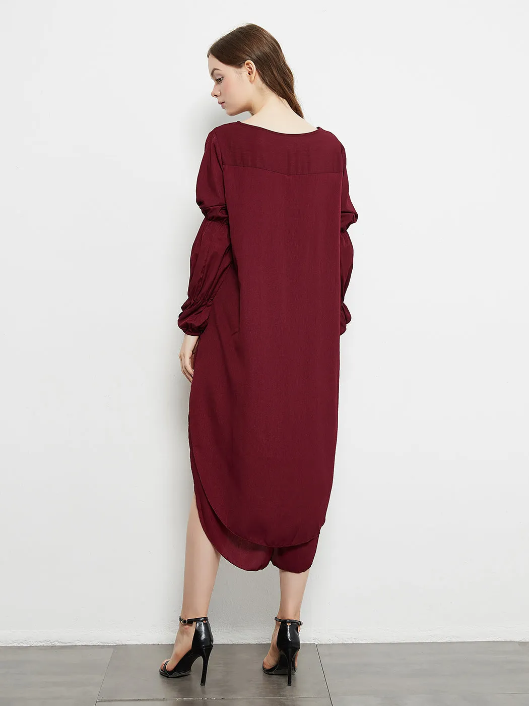 Lantern Long Sleeve Tops High-Low Hem Tunic Round Neck Asymmetrical Irregular Hem Casual Blouse Shirt Dress