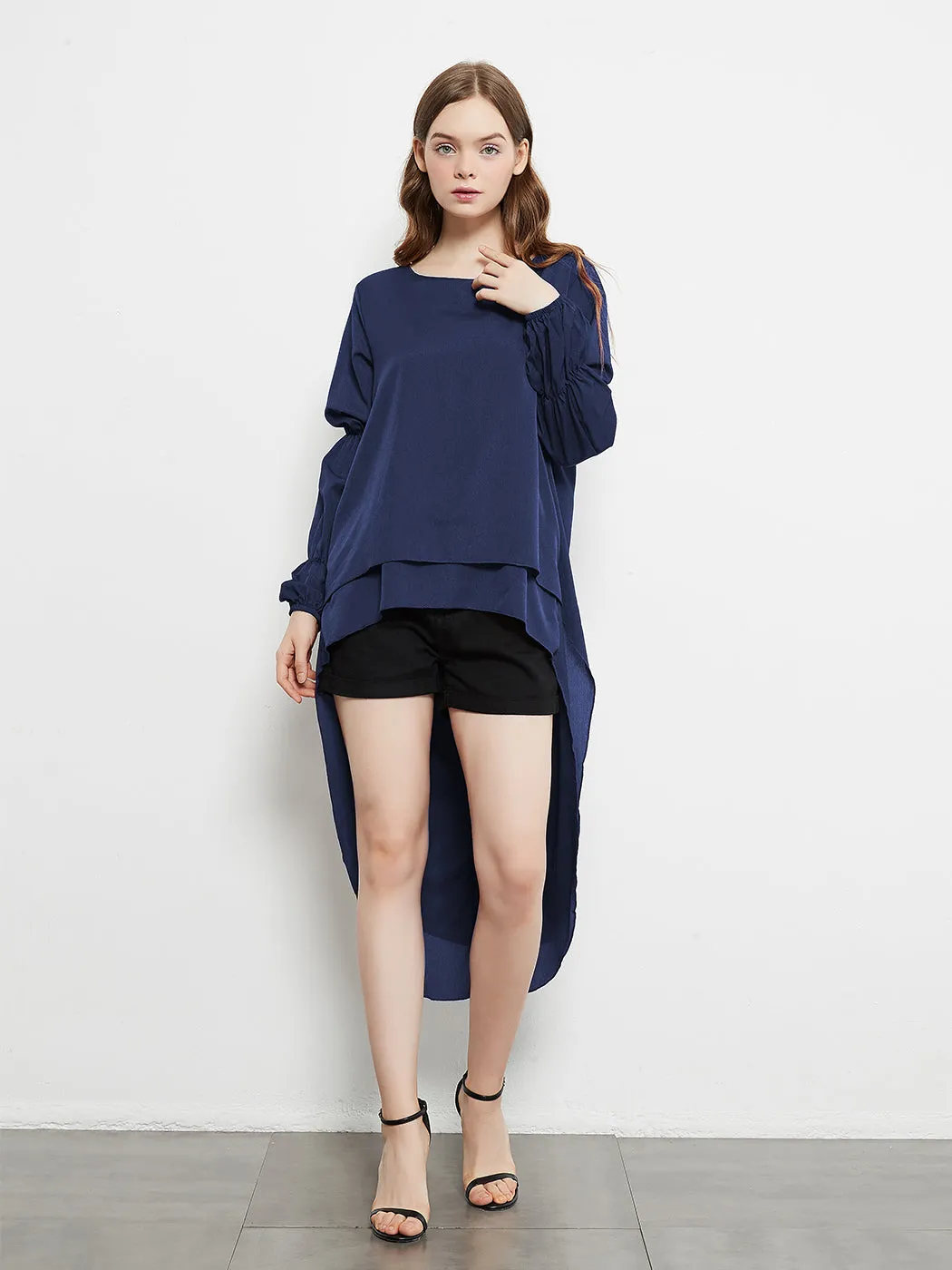 Lantern Long Sleeve Tops High-Low Hem Tunic Round Neck Asymmetrical Irregular Hem Casual Blouse Shirt Dress