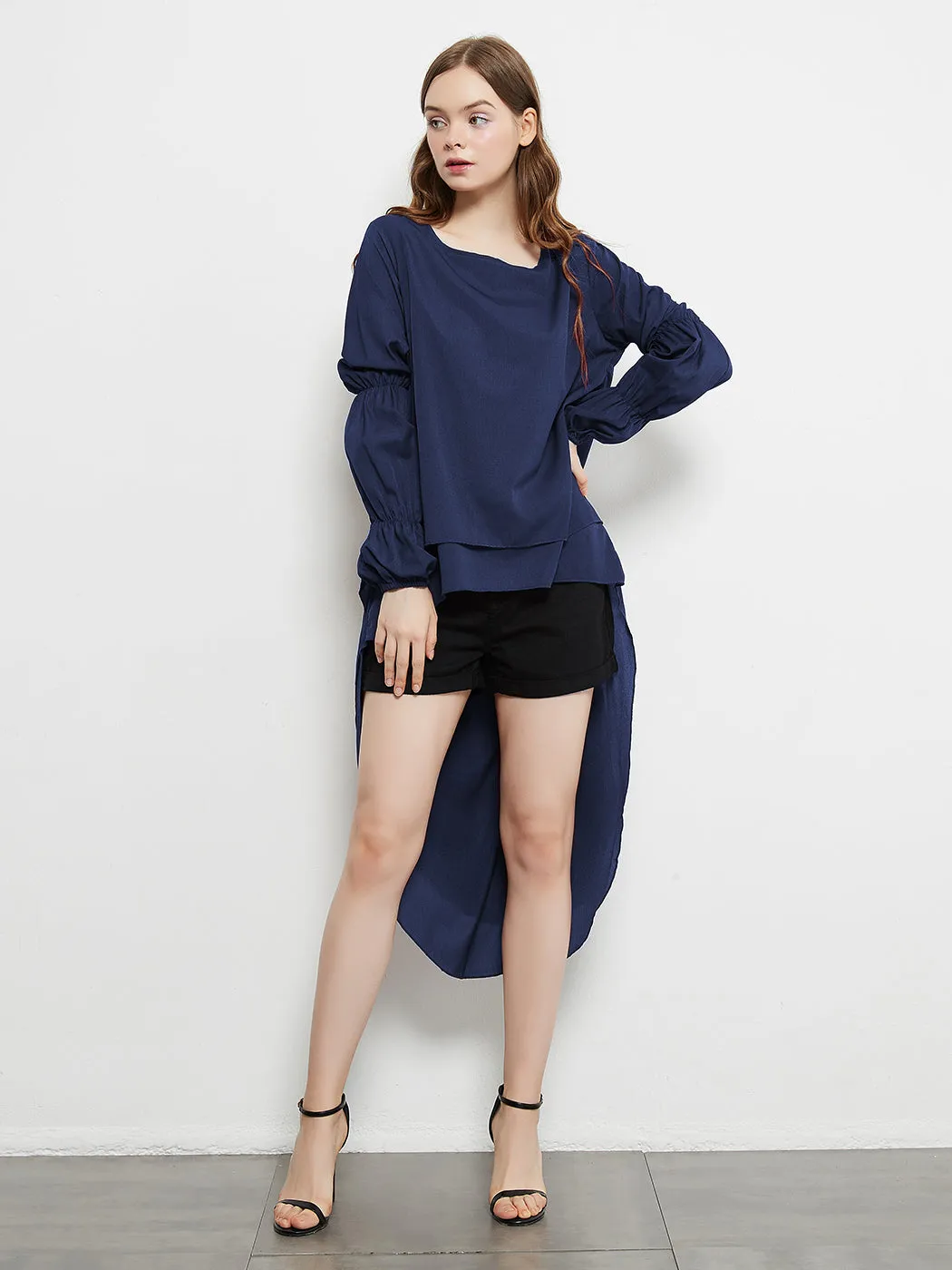 Lantern Long Sleeve Tops High-Low Hem Tunic Round Neck Asymmetrical Irregular Hem Casual Blouse Shirt Dress