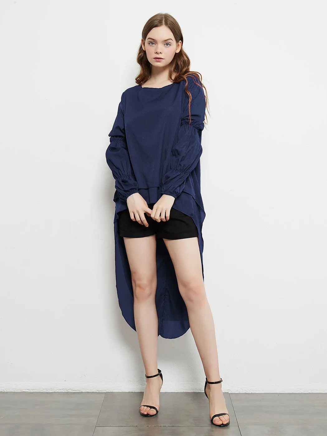 Lantern Long Sleeve Tops High-Low Hem Tunic Round Neck Asymmetrical Irregular Hem Casual Blouse Shirt Dress