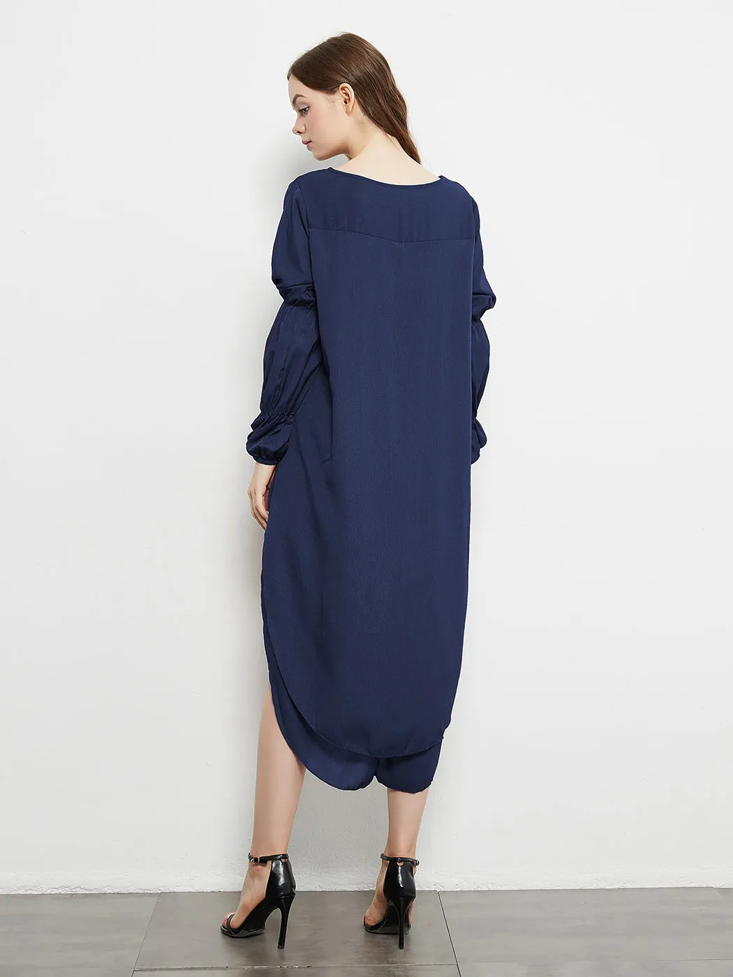 Lantern Long Sleeve Tops High-Low Hem Tunic Round Neck Asymmetrical Irregular Hem Casual Blouse Shirt Dress
