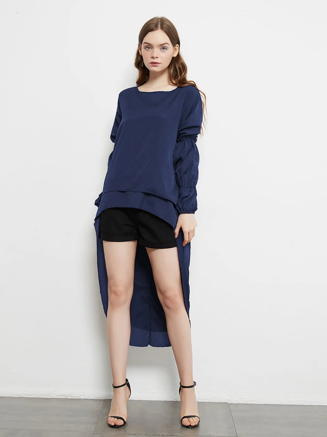 Lantern Long Sleeve Tops High-Low Hem Tunic Round Neck Asymmetrical Irregular Hem Casual Blouse Shirt Dress