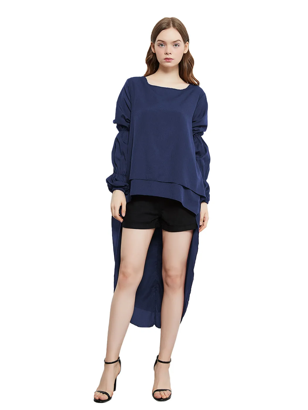 Lantern Long Sleeve Tops High-Low Hem Tunic Round Neck Asymmetrical Irregular Hem Casual Blouse Shirt Dress