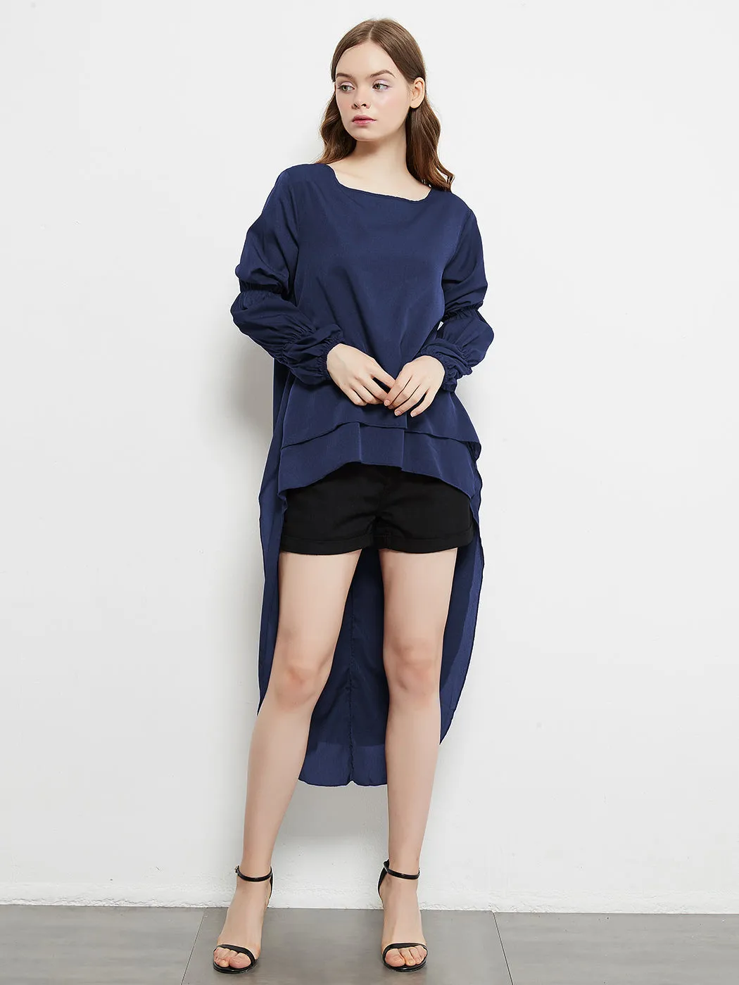 Lantern Long Sleeve Tops High-Low Hem Tunic Round Neck Asymmetrical Irregular Hem Casual Blouse Shirt Dress