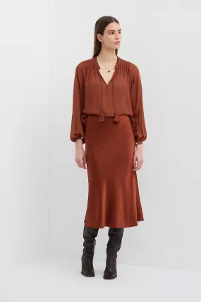 LIGHTNESS OF BEING SILK BIAS SKIRT RUST