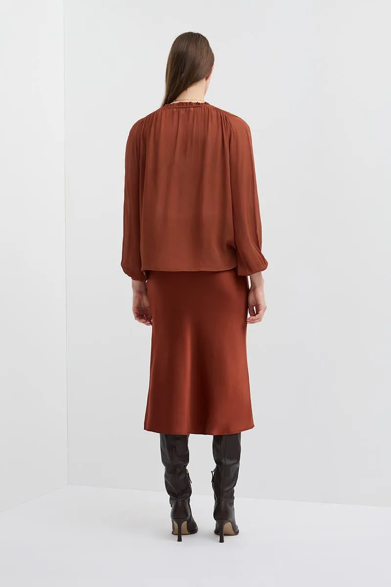 LIGHTNESS OF BEING SILK BIAS SKIRT RUST