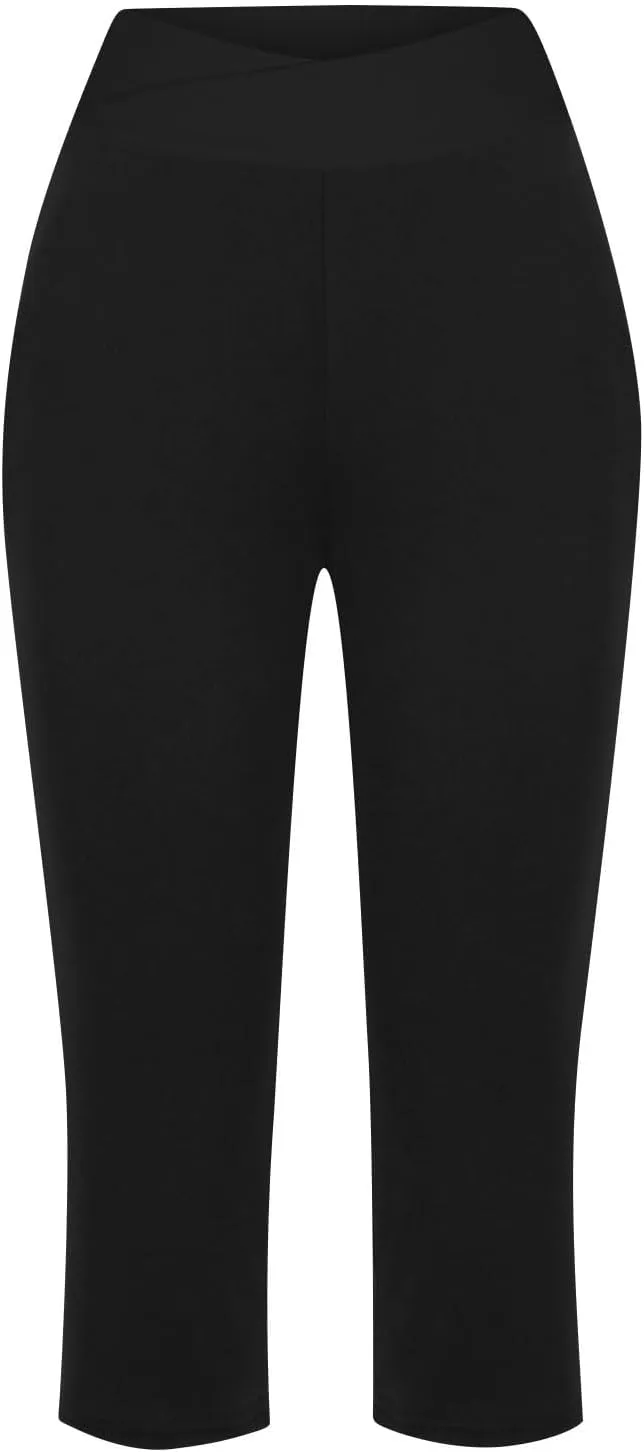 Lightweight Capri Sweatpants Women Knee Length Casual Summer Trousers Linen Elastic Waist Beach Capri with Pockets