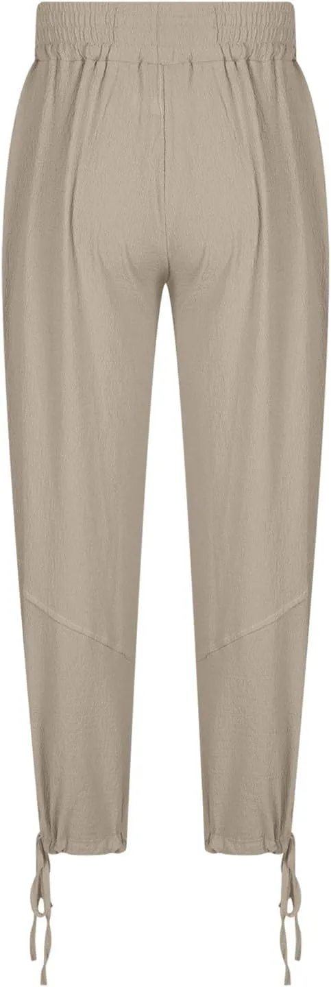 Linen Baggy Harem Pants Men Lightweight Casual Drawstring Elastic Waisted Solid Palazzo Trousers with Pockets