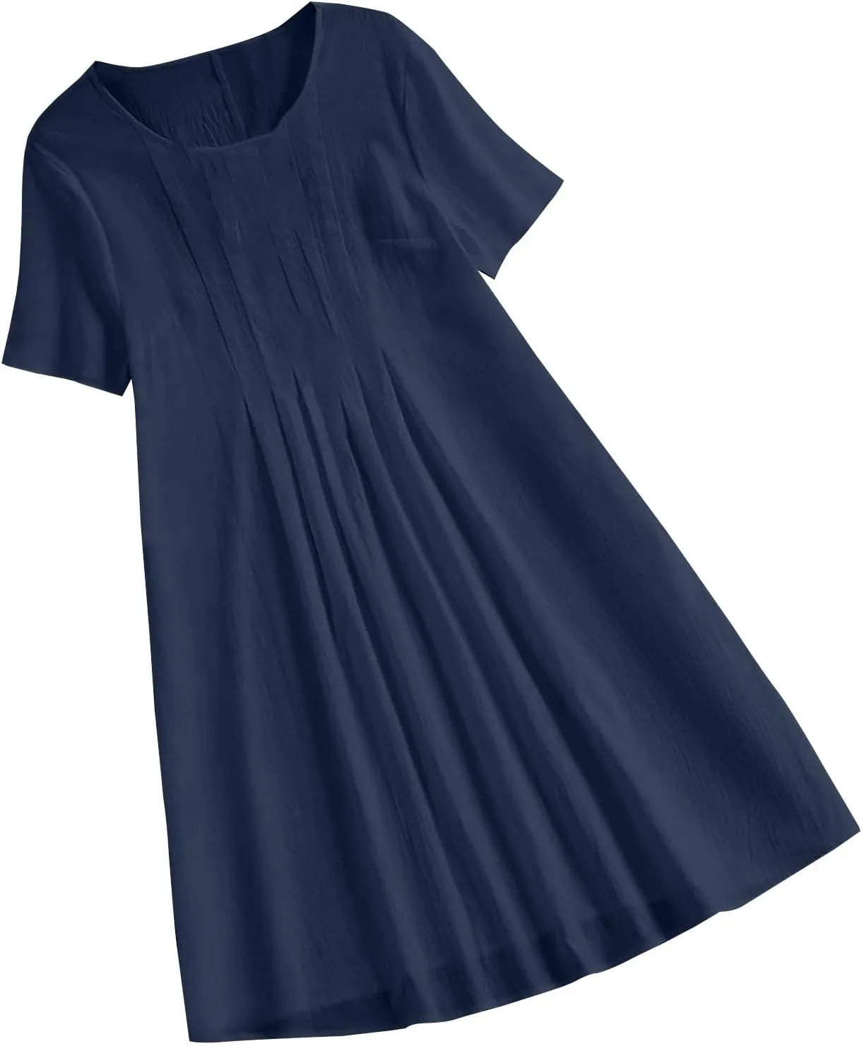 Linen Dresses for Women 2025 Soft Crewneck Short Sleeve Soft Sundresses Basic Solid Cotton Boho Summer Outfits