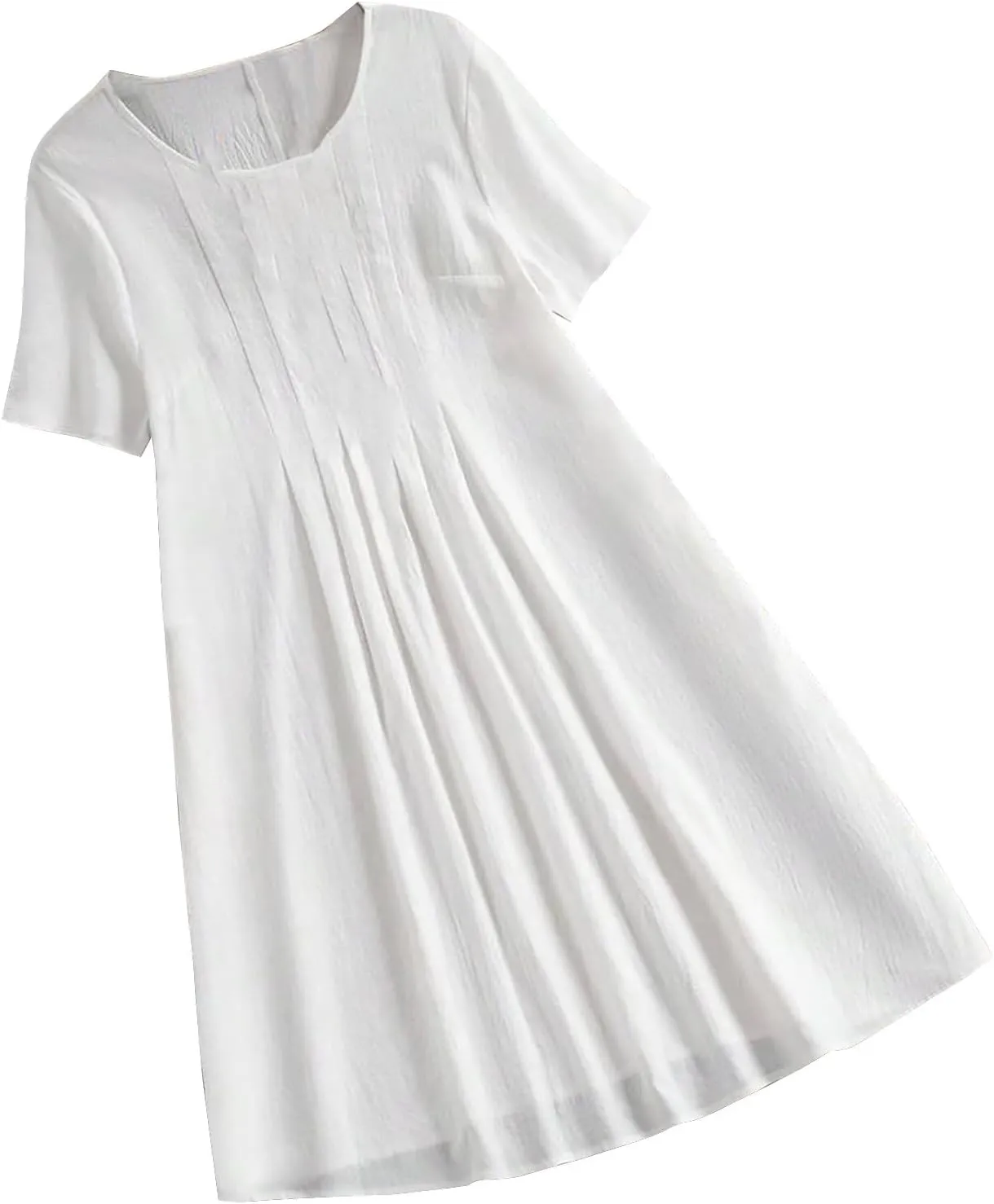 Linen Dresses for Women 2025 Soft Crewneck Short Sleeve Soft Sundresses Basic Solid Cotton Boho Summer Outfits