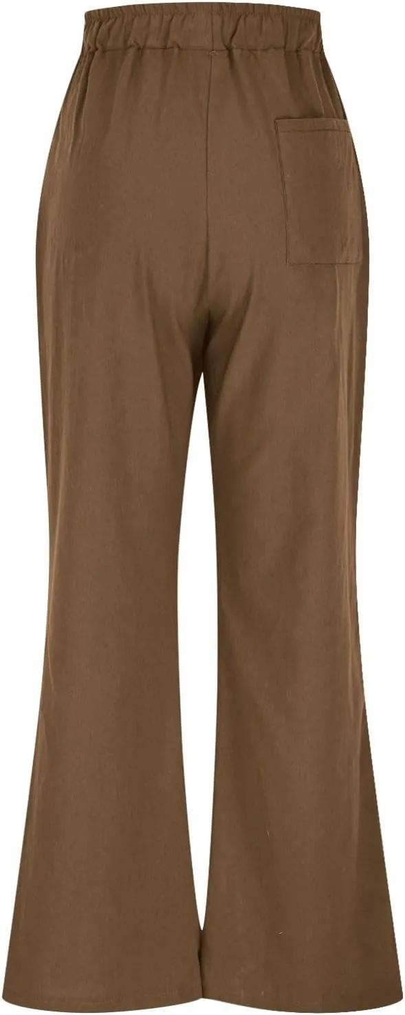 Linen Pants Women Elastic High Waisted Wide Leg Pants Soft Flowy Palazzo Lounge Trousers 2025 Trendy Summer Clothes