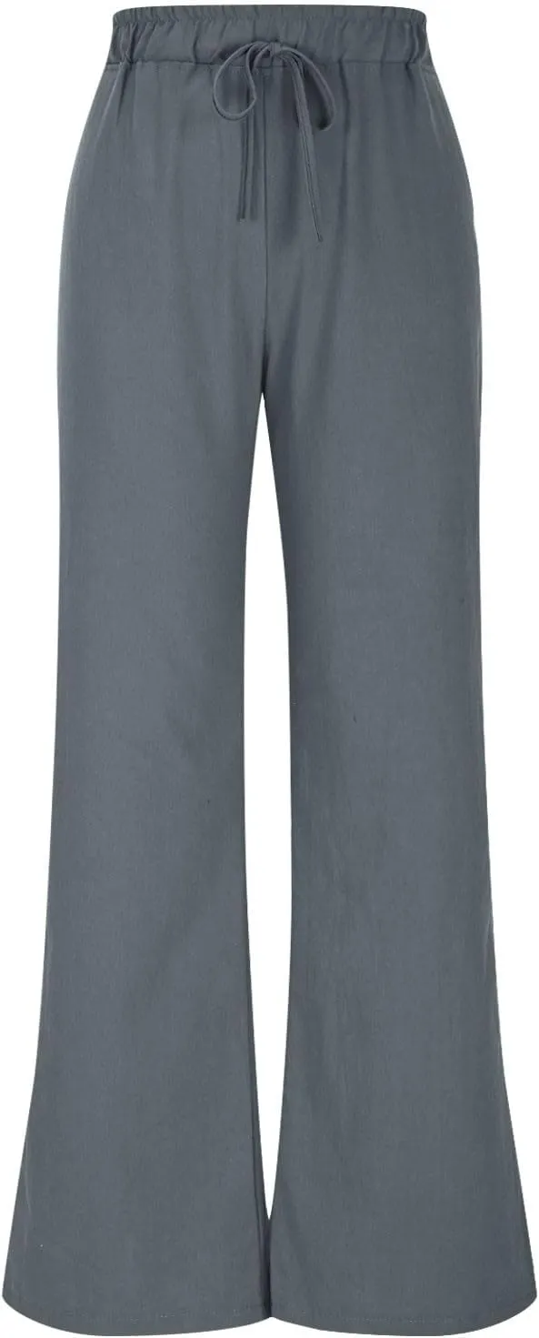 Linen Pants Women Elastic High Waisted Wide Leg Pants Soft Flowy Palazzo Lounge Trousers 2025 Trendy Summer Clothes