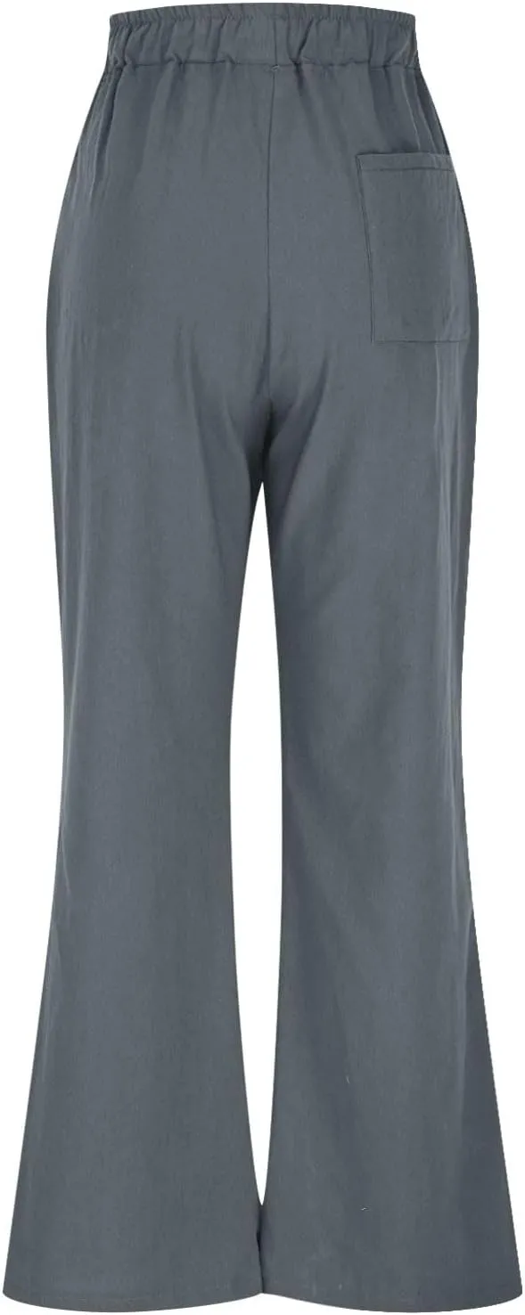 Linen Pants Women Elastic High Waisted Wide Leg Pants Soft Flowy Palazzo Lounge Trousers 2025 Trendy Summer Clothes