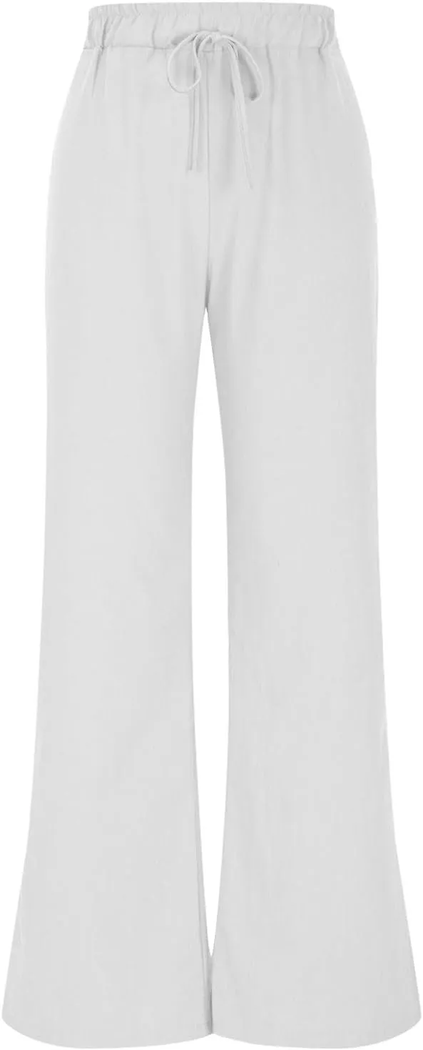 Linen Pants Women Elastic High Waisted Wide Leg Pants Soft Flowy Palazzo Lounge Trousers 2025 Trendy Summer Clothes