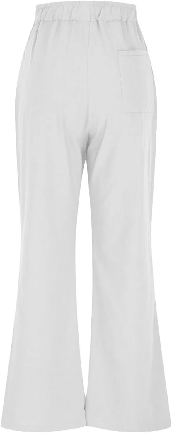 Linen Pants Women Elastic High Waisted Wide Leg Pants Soft Flowy Palazzo Lounge Trousers 2025 Trendy Summer Clothes