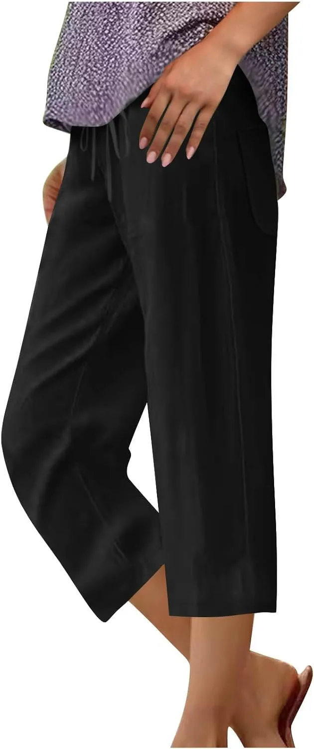 Linen Pants Women Petite,High Waisted Cotton Linen Summer Wide Leg Pants Comfy Soft Trousers 2025