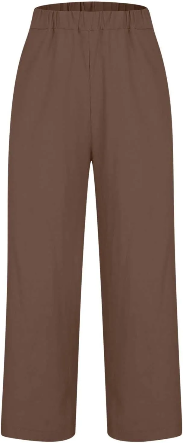 Linen Pants Women Petite,High Waisted Cotton Linen Summer Wide Leg Pants Comfy Soft Trousers 2025