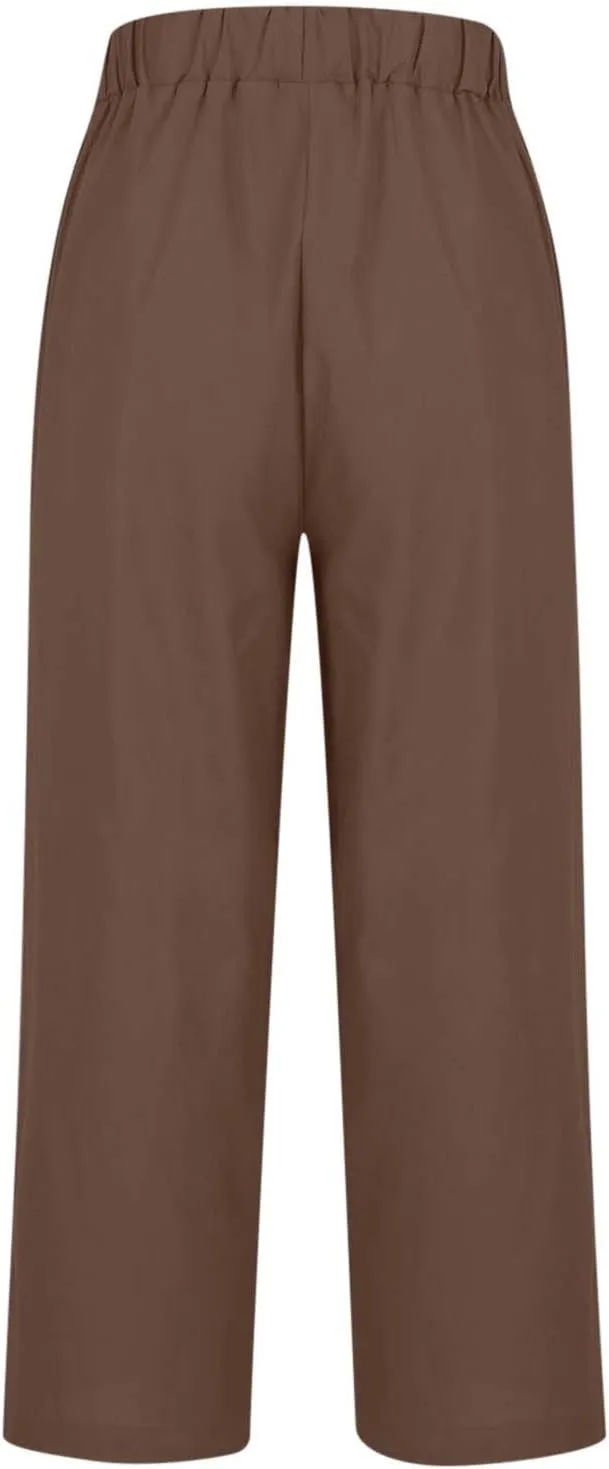 Linen Pants Women Petite,High Waisted Cotton Linen Summer Wide Leg Pants Comfy Soft Trousers 2025
