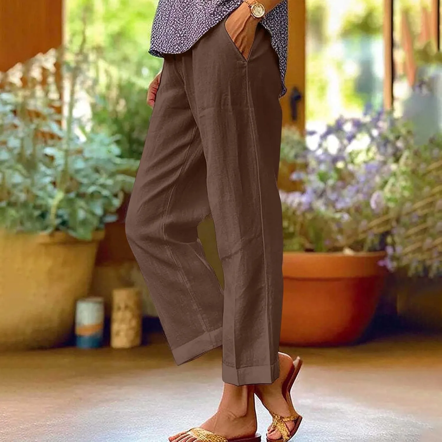 Linen Pants Women Petite,High Waisted Cotton Linen Summer Wide Leg Pants Comfy Soft Trousers 2025