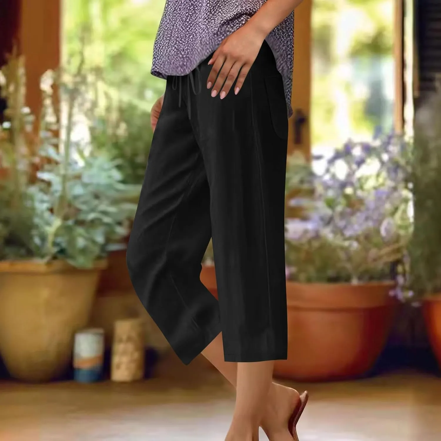 Linen Pants Women Petite,High Waisted Cotton Linen Summer Wide Leg Pants Comfy Soft Trousers 2025