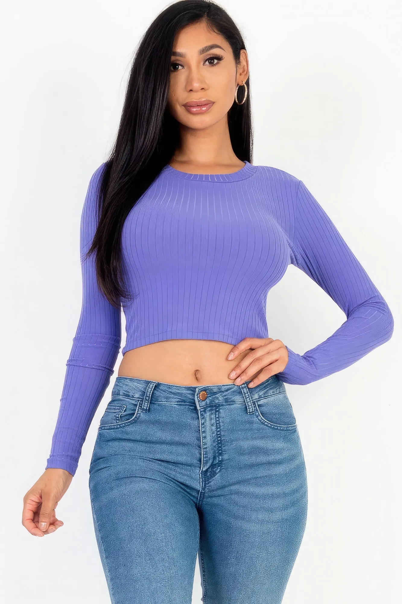 Long Sleeve Round Neck Crop Top