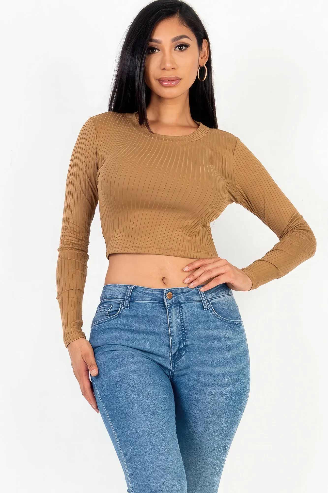 Long Sleeve Round Neck Crop Top