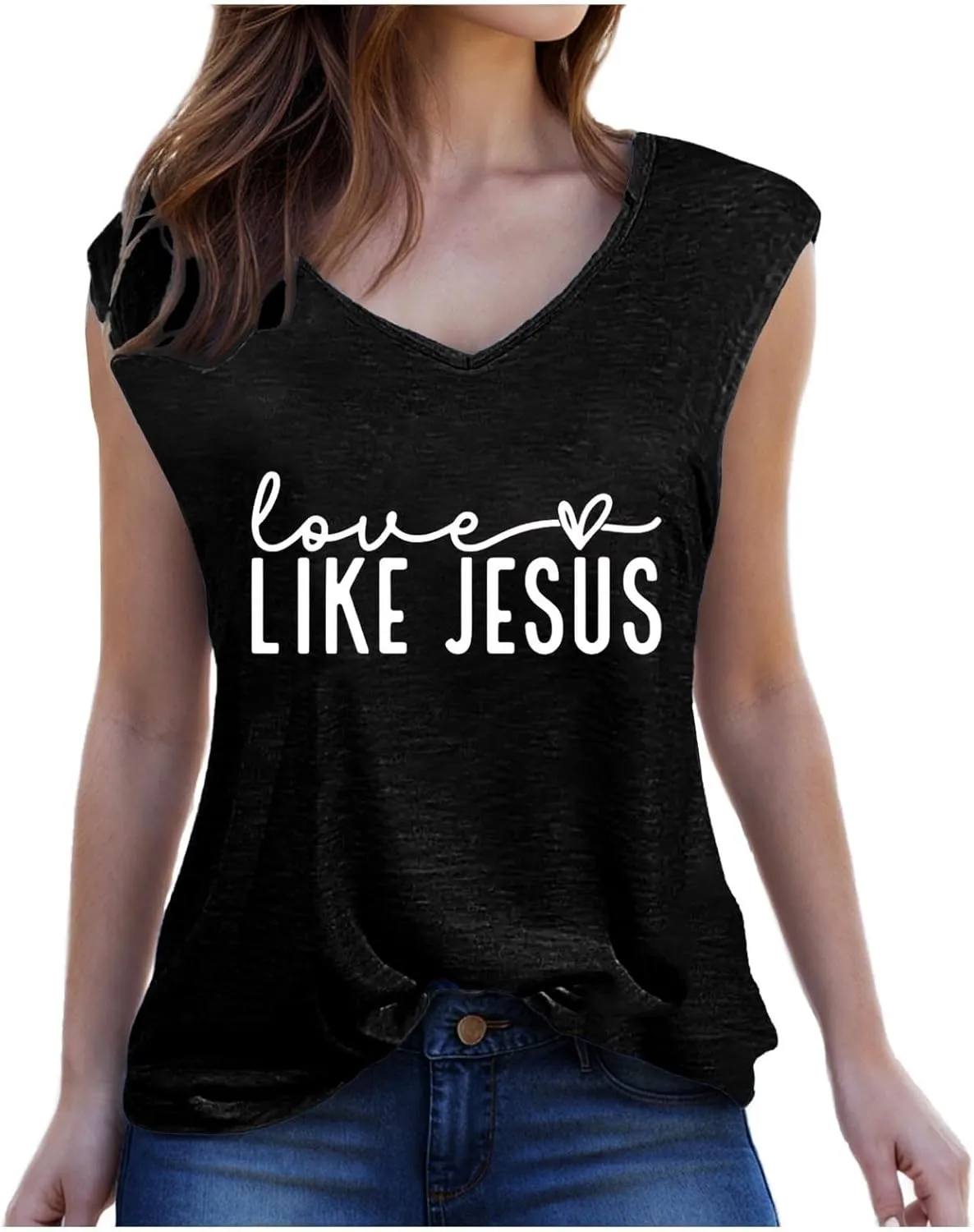 Love Like Jesus Tank Tops for Women Funny Letter Print Sleeveless T Shirts Summer Casual Loose Breathable Tees