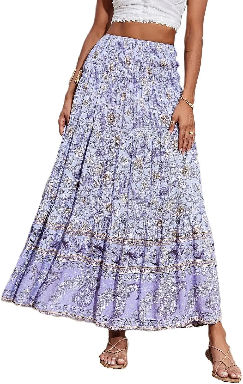 Maxi Boho Floral Skirts for Women 2025 Trendy Summer Long Flowy Skirts High Elastic Waist A Line Skorts