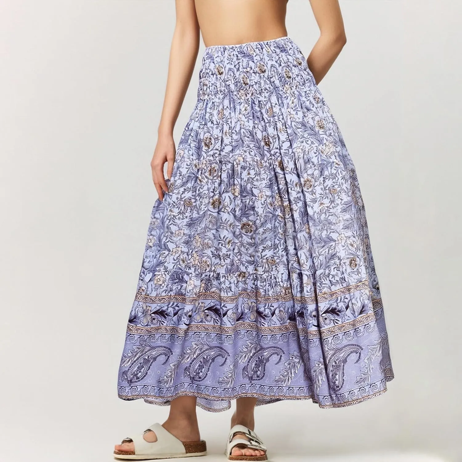 Maxi Boho Floral Skirts for Women 2025 Trendy Summer Long Flowy Skirts High Elastic Waist A Line Skorts