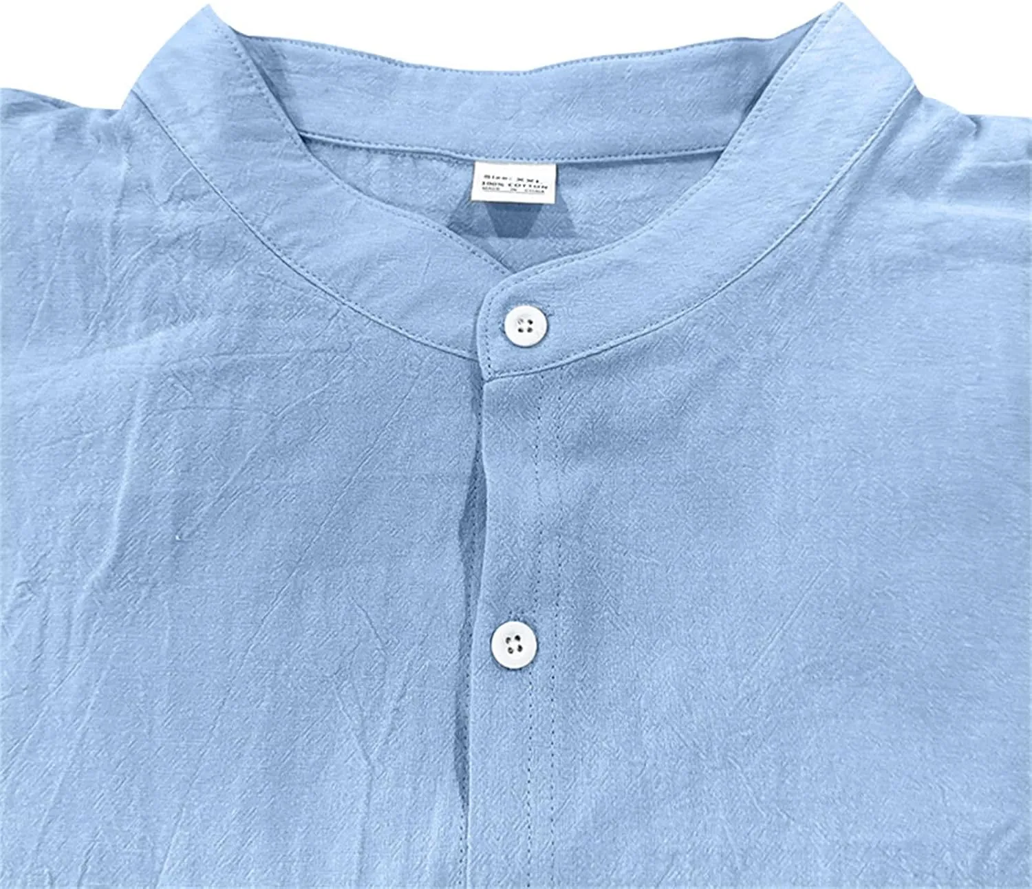 Men's Linen Shirts Long Sleeve Casual T-Shirt Stand Collar Breathable Top Summer Beach Shirt for Men