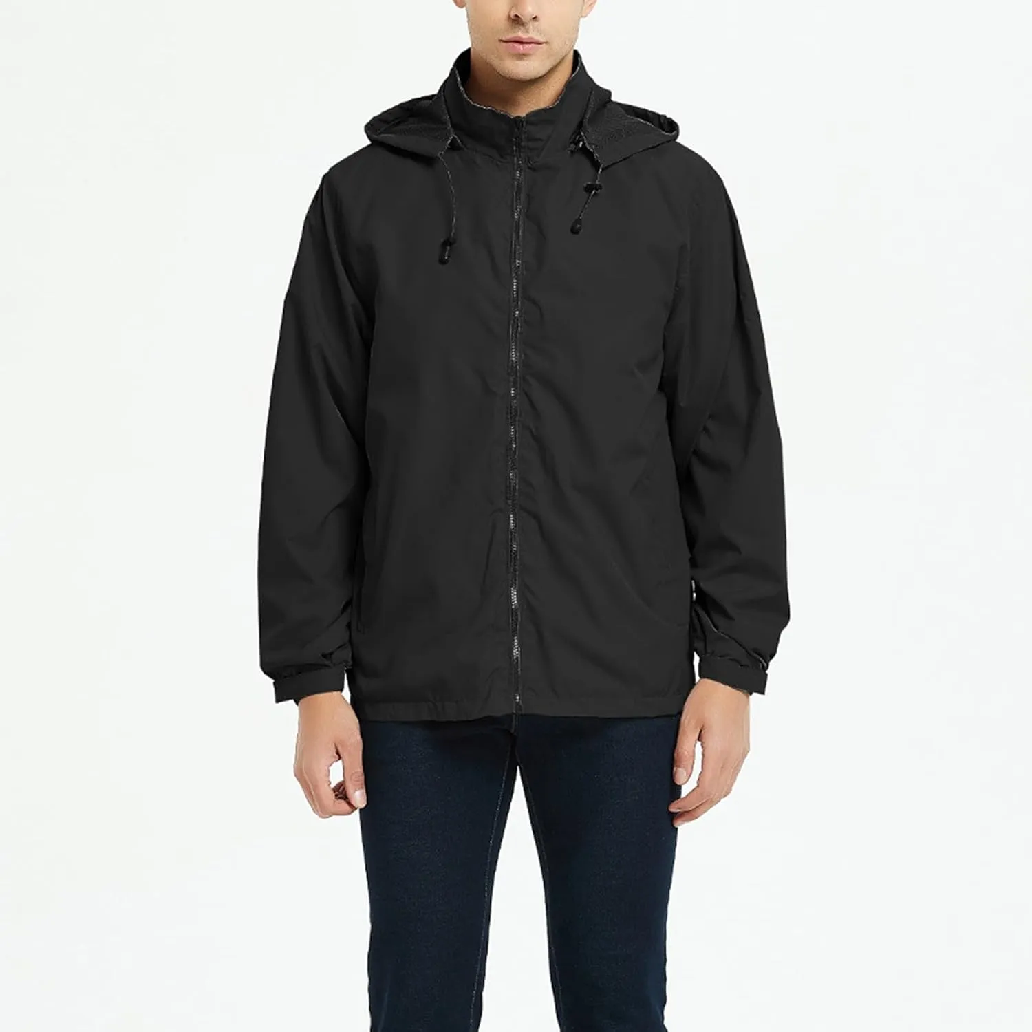 Mens Rain Jacket Mesh Breathable Lightweight Raincoat Waterproof with Removable Hood Windbreaker Travel Hiking Jacket