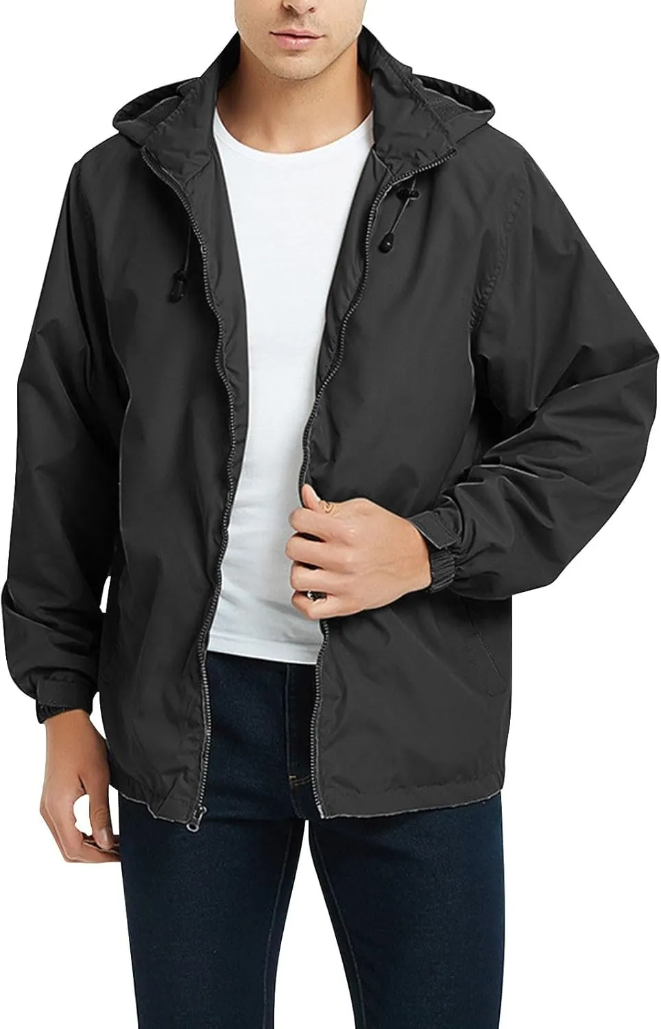 Mens Rain Jacket Mesh Breathable Lightweight Raincoat Waterproof with Removable Hood Windbreaker Travel Hiking Jacket