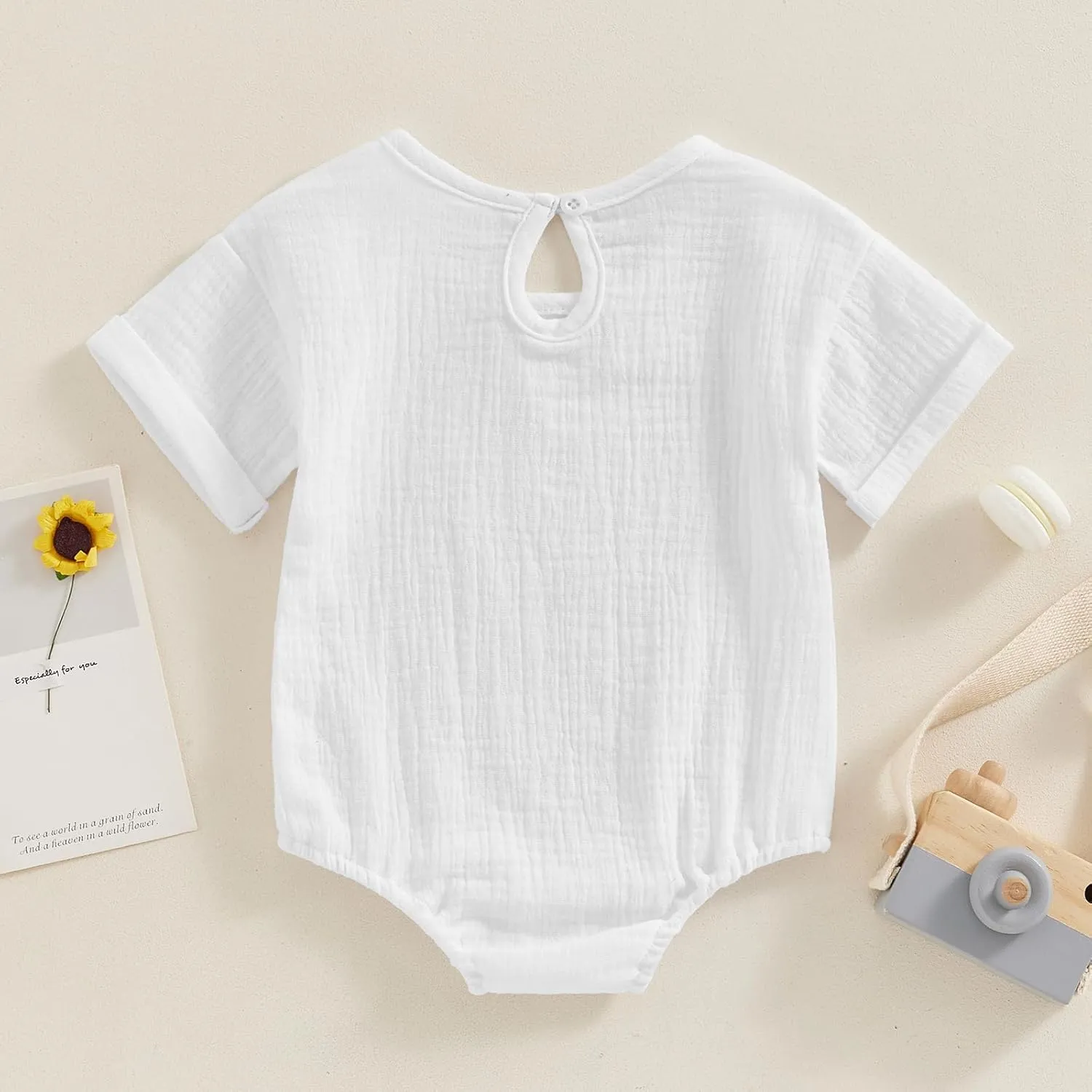 Merqwadd Baby Boy Girl Bubble Romper Infant Oversize Plain Crewneck T-Shirt Bodysuit Tops