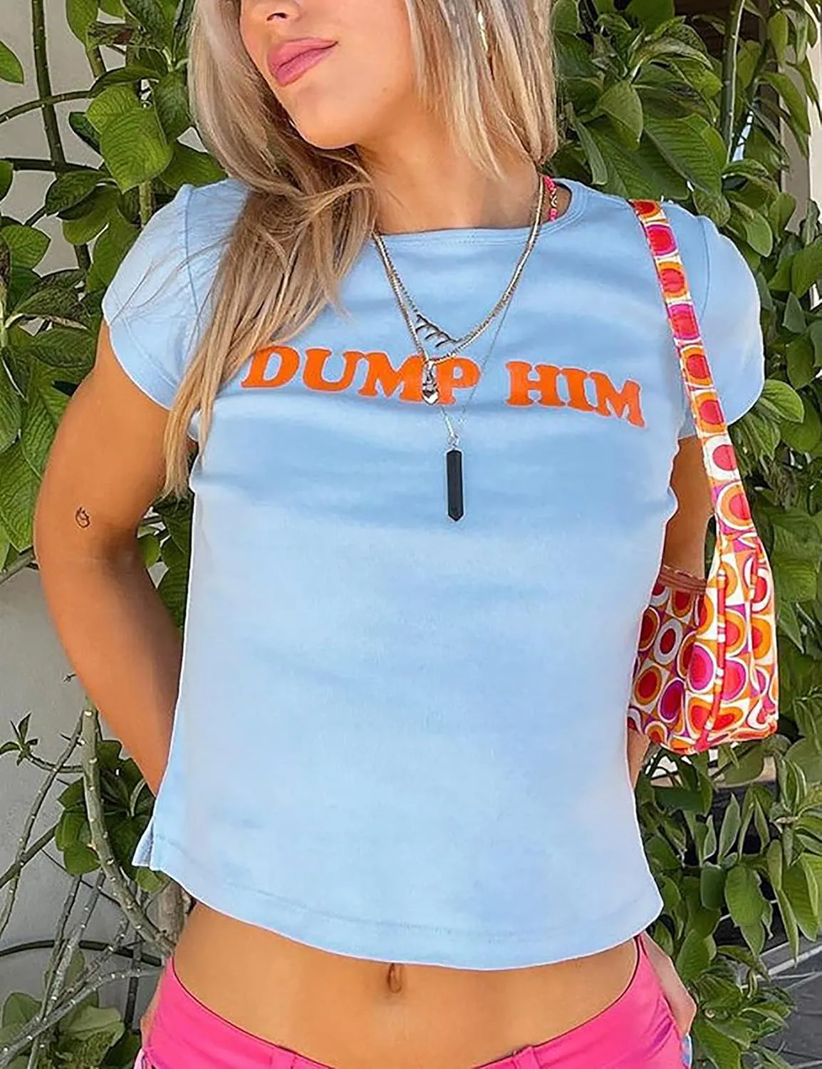 MISSACTIVER Women’s Dump Him Letter Print Crop T-Shirt Streetwear O-Neck Short Sleeve Crop Tops 2000s Aesthetics
