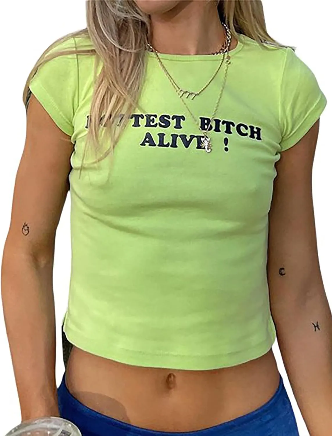 MISSACTIVER Women’s Dump Him Letter Print Crop T-Shirt Streetwear O-Neck Short Sleeve Crop Tops 2000s Aesthetics