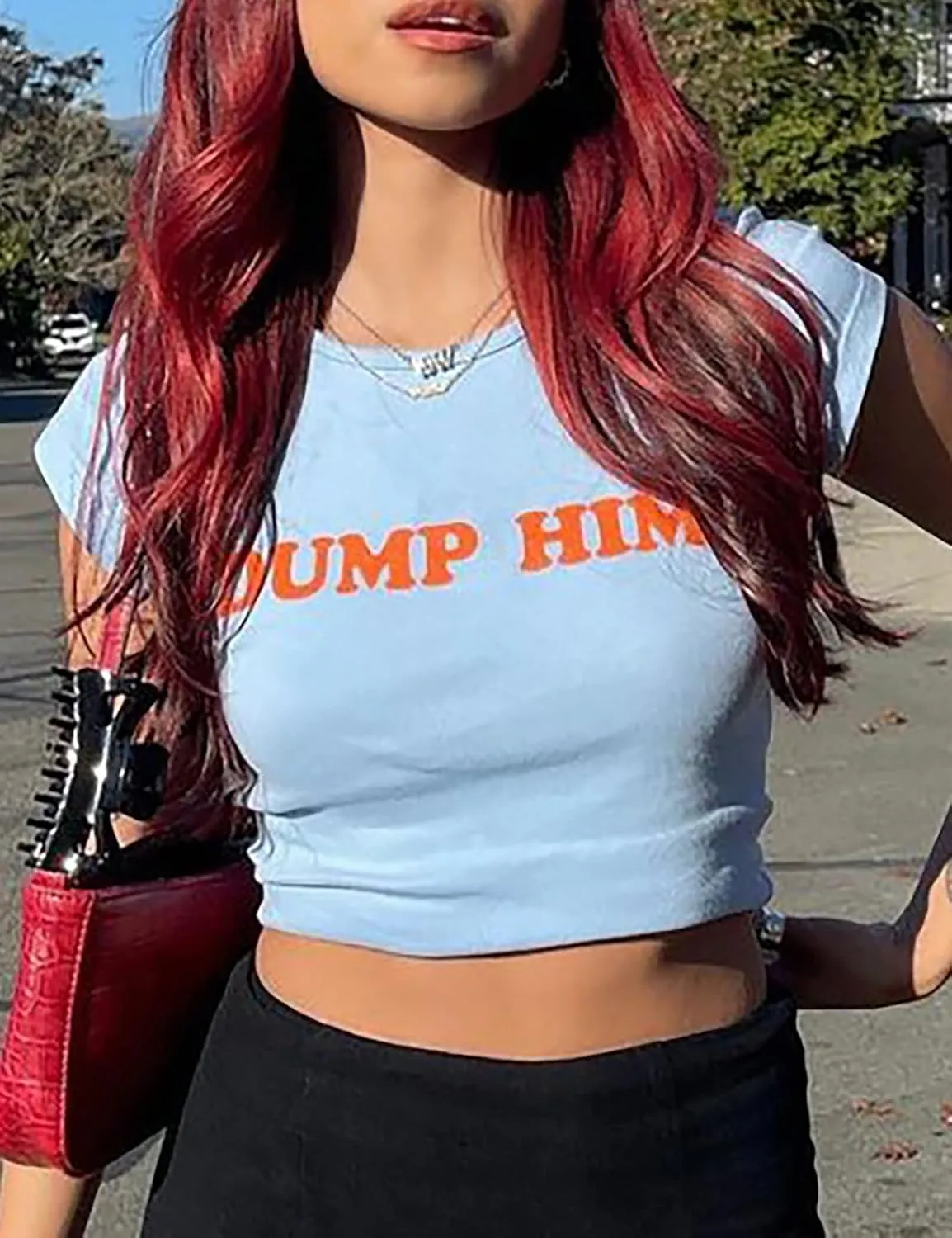 MISSACTIVER Women’s Dump Him Letter Print Crop T-Shirt Streetwear O-Neck Short Sleeve Crop Tops 2000s Aesthetics
