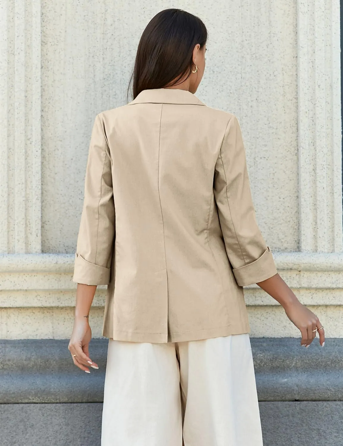 Mywinway Womens Casual 3/4 Sleeve Lightweight Summer Spring Cotton Linen Blazer Jackets