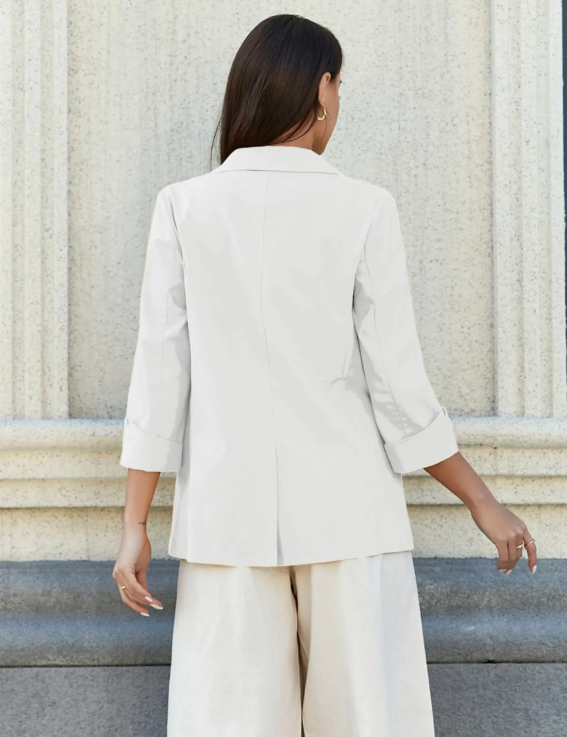 Mywinway Womens Casual 3/4 Sleeve Lightweight Summer Spring Cotton Linen Blazer Jackets