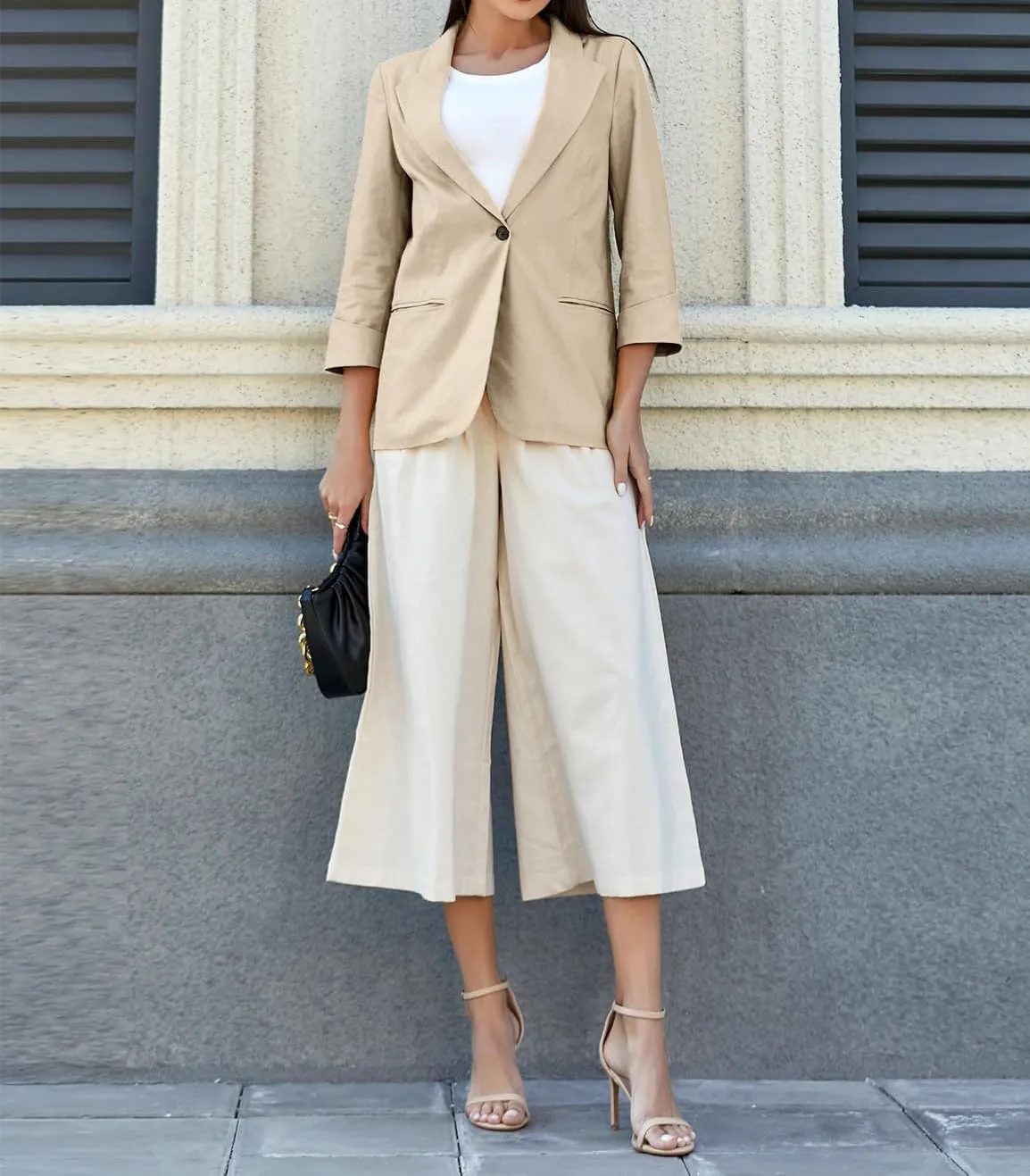 Mywinway Womens Casual 3/4 Sleeve Lightweight Summer Spring Cotton Linen Blazer Jackets